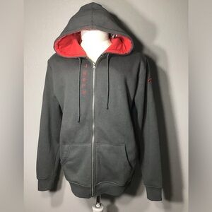 TESLA 2-TONE GRAY/RED HOODIE  SIZE L FULL ZIP SWEATSHIRT JACKET EMBROIDERED LOGO